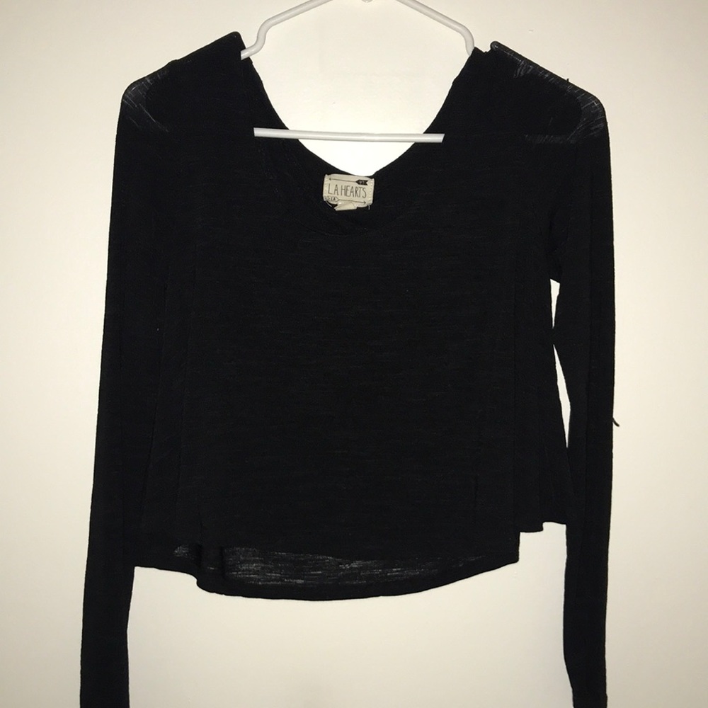 Black shirt with a bra inside. Cropped